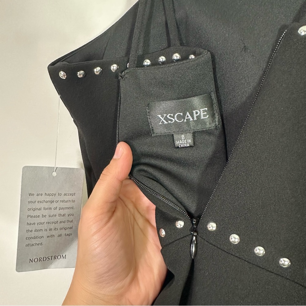 Xscape Black Silver Studded Spaghetti Strap Halter Mini Cocktail Dress NWT - Picture 5 of 8